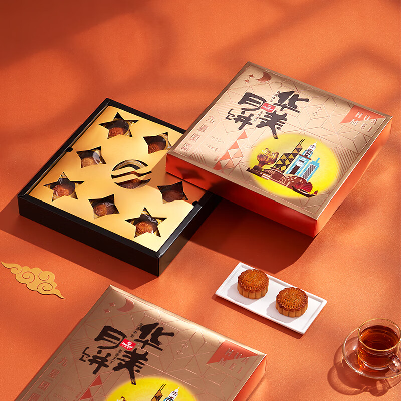 Huamei 華美 蛋黃蓮蓉九星團(tuán)圓月餅大禮包 480g包裝禮盒產(chǎn)品包裝創(chuàng)意設(shè)計(jì)欣賞(圖2)