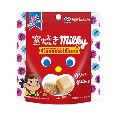 包裝創(chuàng)意設(shè)計欣賞燒窯牛奶基焦糖玉米味不二家(圖1)