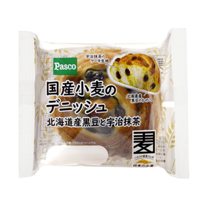 國產(chǎn)小麥的丹麥酥皮北海道產(chǎn)黑豆和宇治抹茶敷島制面包面包麥片類包裝設(shè)計(圖1)